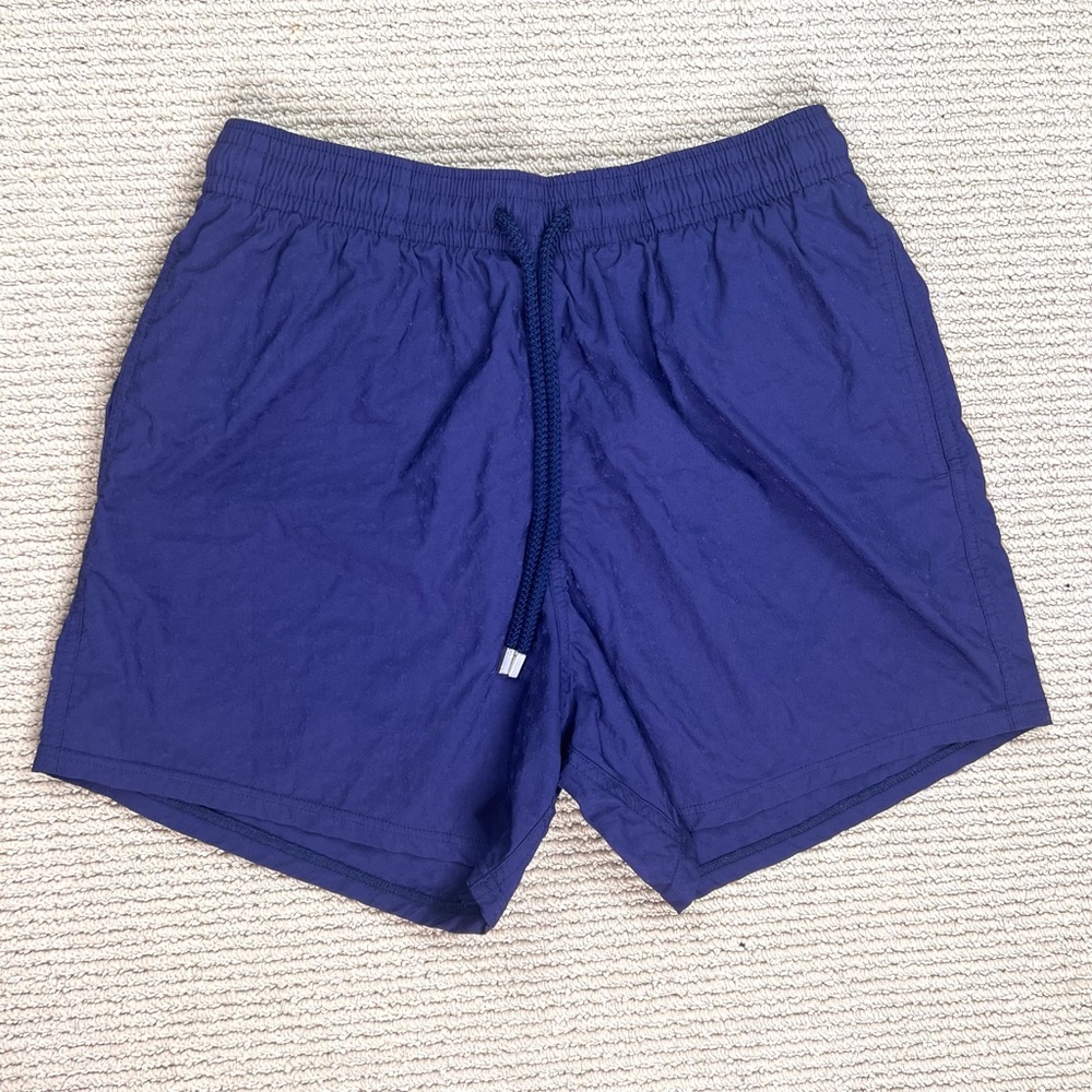 Vilebrequin Swim Trunks Men L Blue Turtle Print Mesh Lined Luxury Inseam 5”